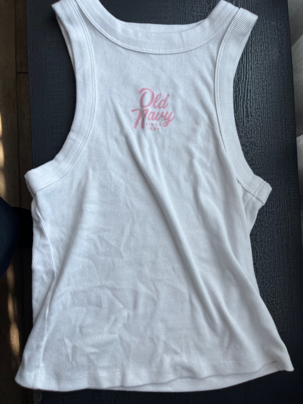 Old Navy White Ribbed Tank with Subtle Gray Logo